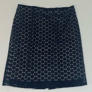 LOFT womens navy eyelet LINED skirt Cotton Classic Business Causal Y2K size 10